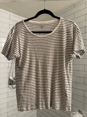 J Crew green and cream stripe linen tee